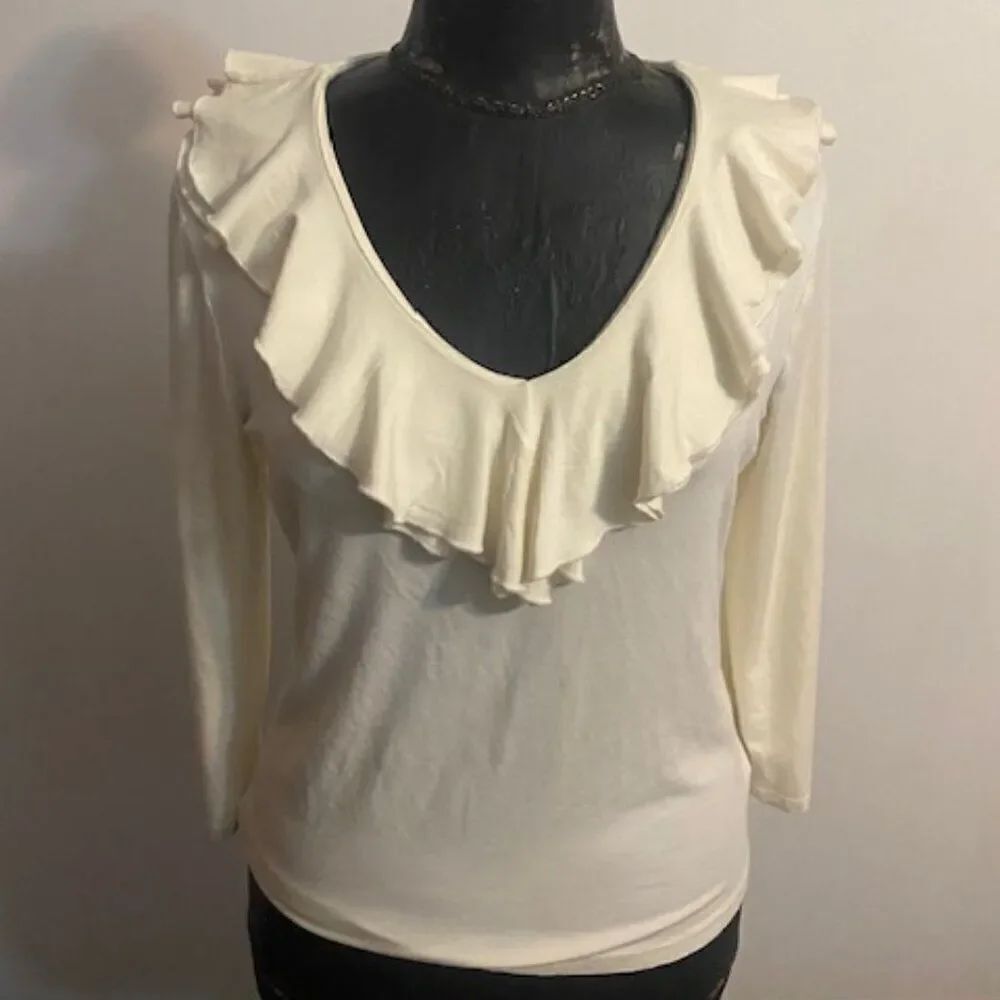 Lauren Ralph Lauren Cream Ruffle V-Neck top, size L